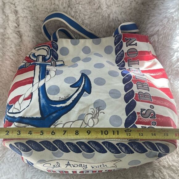 Brighton Sail Away Red White & Blue Anchor Sailing Helm Wheel Canvas lTote Bag - Picture 6 of 11